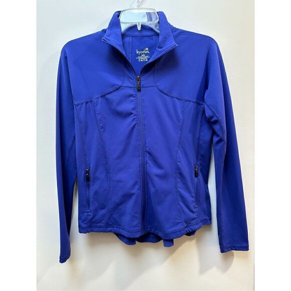 Kyodan women’s blue zip up athletic jacket ruffled back, size medium. #15-0358 - Picture 1 of 3